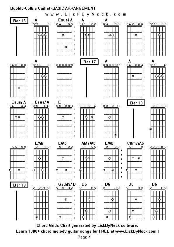 Chord Grids Chart of chord melody fingerstyle guitar song-Bubbly-Colbie Caillat -BASIC ARRANGEMENT,generated by LickByNeck software.